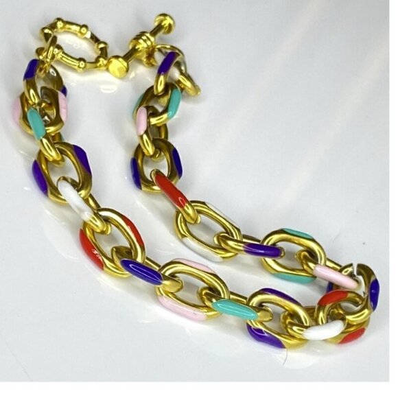 Gold PVD Plated Stainless Steel Enamel Cable Chain Bracelet - Picture 3 of 3
